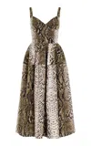 Oscar De La Renta Sleeveless V Neck Snake Print Cotton Dress In Olive
