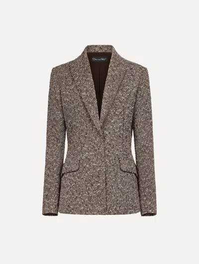 Oscar De La Renta Slub Wool Tweed Collared Skirt In Brown