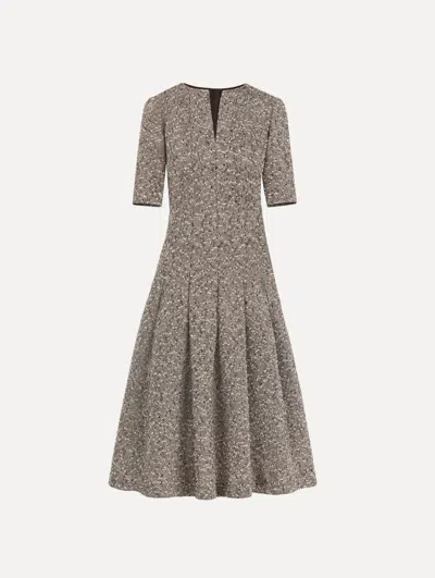 Oscar De La Renta Slub Wool Tweed Gauze Dress In Gray