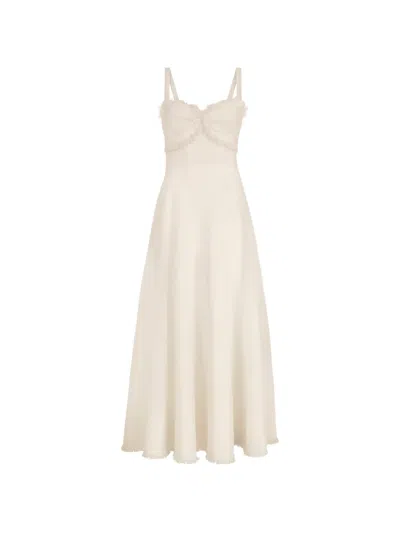 Oscar De La Renta Slub Wool Tweed Midi Dress In Neutral