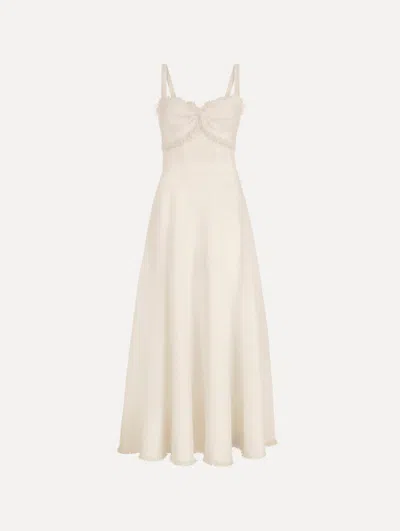 Oscar De La Renta Slub Wool Tweed Midi Dress In Neutral