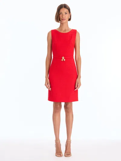Oscar De La Renta Slub Wool Tweed Sleeveless Dress In Red