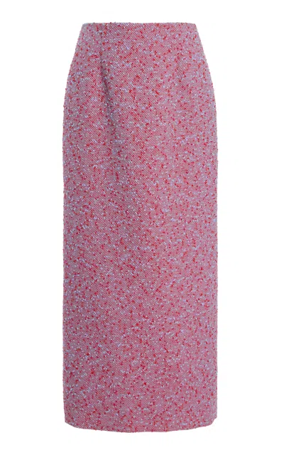 Oscar De La Renta Slubby Wool-tweed Gauze Maxi Pencil Skirt In Pink