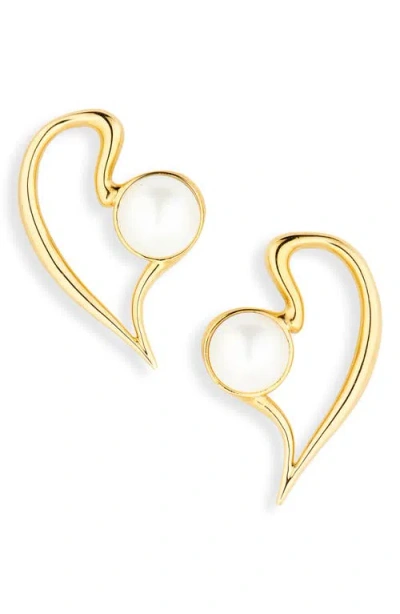 Oscar De La Renta Small Heart Faux Pearl Earrings