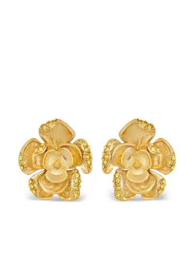 Oscar De La Renta Small Pavé Rose Earrings In Gold