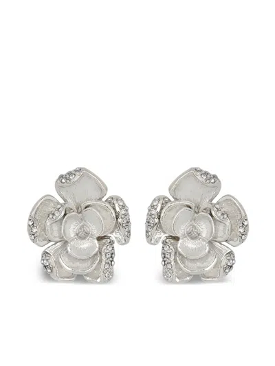 Oscar De La Renta Small Pavé Rose Earrings In Metallic
