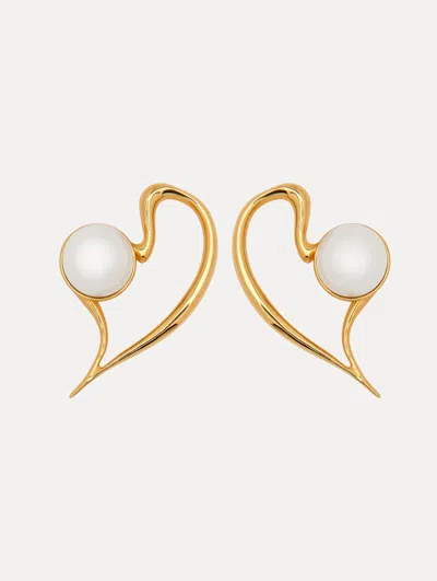 Oscar De La Renta Small Pearl Heart Earrings In White