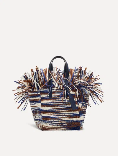Oscar De La Renta Small Raffia Crochet Square Tote
