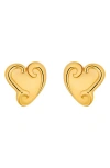 Oscar De La Renta Small Swirl Heart Stud Earrings In Gold