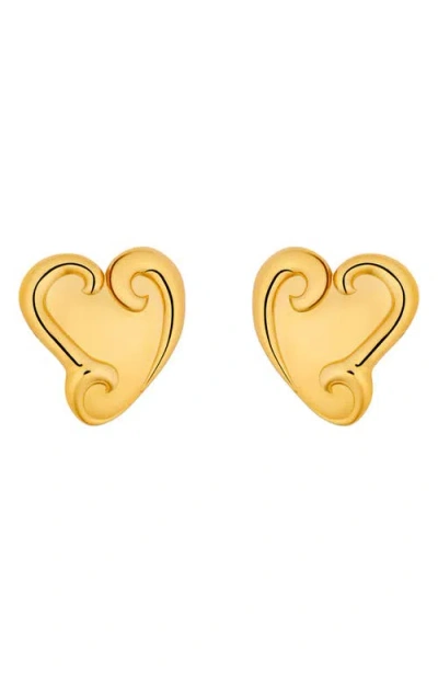 Oscar De La Renta Small Swirl Heart Stud Earrings In Gold
