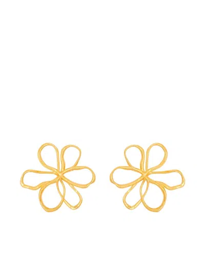 Oscar De La Renta Small Threaded Flower Earrings In Gold