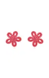 Oscar De La Renta Small Woven Flower Stud Earrings In Red