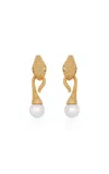 Oscar De La Renta Snake Head And Pearl Earrings In Gold