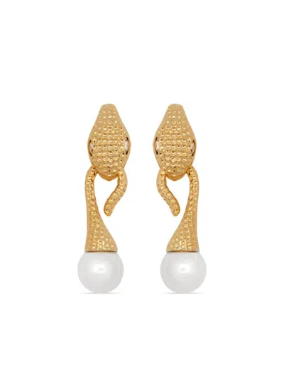 Oscar De La Renta Snake Pearl Drop Clip-on Earrings In Gold