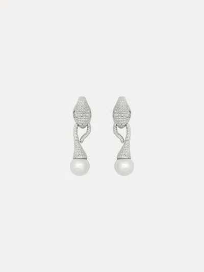 Oscar De La Renta Snake Pearl Drop Earrings In Silver