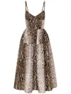 Oscar De La Renta Sleeveless V Neck Snake Print Cotton Dress In Green