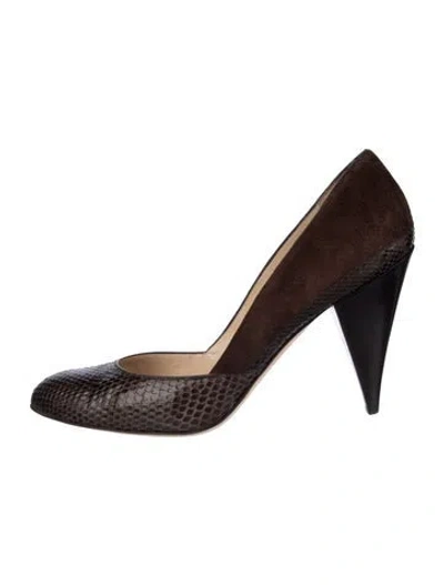 Pre-owned Oscar De La Renta Snakeskin Animal Print Pumps In Brown