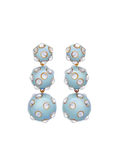 Oscar De La Renta Enamel Cabochon Drop Clip-on Earrings In Blue