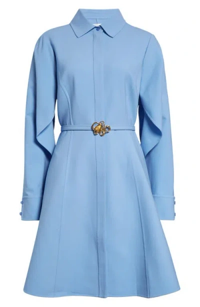 Oscar De La Renta Split Long Sleeve Belted A-line Dress In Opal
