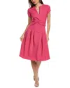 Oscar De La Renta Split Neck Twist Wool-blend A-line Dress In Pink