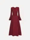 Oscar De La Renta Split Neck Wool Dress In Burgundy