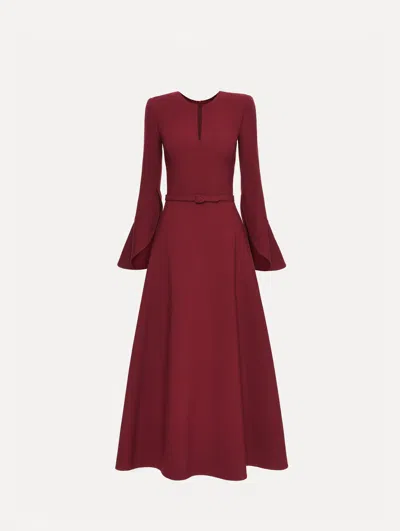 Oscar De La Renta Split Neck Wool Dress In Burgundy