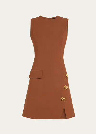 Oscar De La Renta Button-detailed Stretch-wool Mini Dress In Cocoa