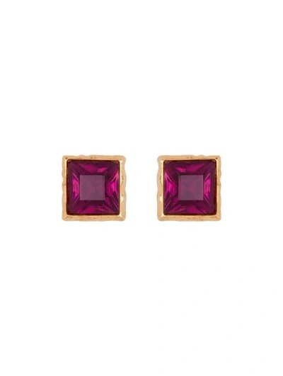 Oscar De La Renta Square Crystal Earrings In Amethyst