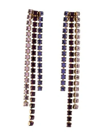 Pre-owned Oscar De La Renta Square Crystal Fringe Drop Earrings In Blue/pink/purple