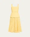 Oscar De La Renta Orchid Guipure Tweed Midi Dress In Banana