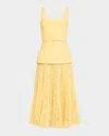 Oscar De La Renta Orchid Guipure Tweed Midi Dress In Banana