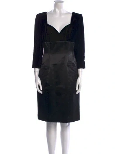 Pre-owned Oscar De La Renta Square Neckline Knee-length Dress In Green