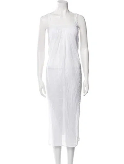 Pre-owned Oscar De La Renta Square Neckline Midi Length Dress In White