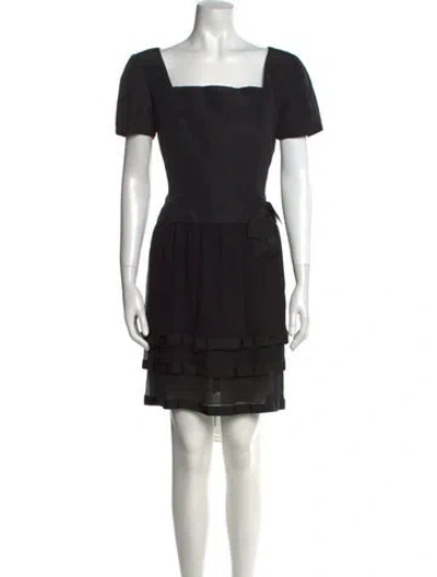 Pre-owned Oscar De La Renta Square Neckline Mini Dress In Black