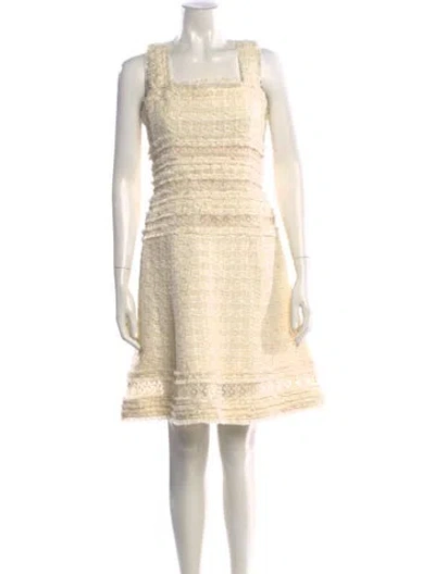 Pre-owned Oscar De La Renta Square Neckline Mini Dress In White