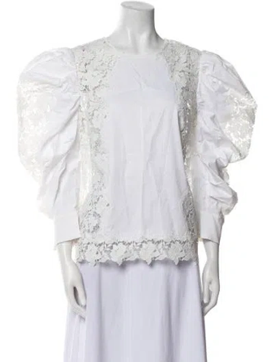 Pre-owned Oscar De La Renta Square Neckline Three-quarter Sleeve Blouse In White