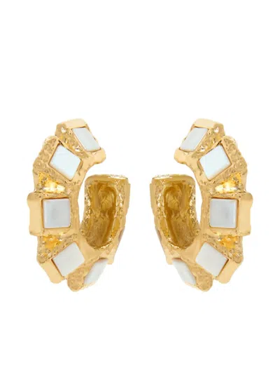 Oscar De La Renta Square Stone Hoop Earrings In Gold