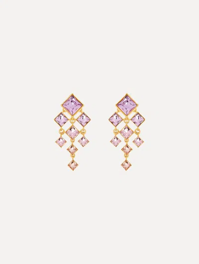 Oscar De La Renta Square-cut Rhinestone Chandelier Clip-on Earrings In Purple