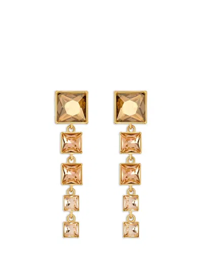 Oscar De La Renta Square-cut Rhinestone Drop Earrings In Gold