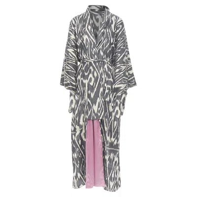Oscar De La Renta Ss19 Runway Brown Black Leopard Pink Silk Lined Kimono L