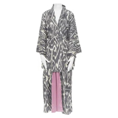 Pre-owned Oscar De La Renta Ss19 Runway Brown Black Leopard Pink Silk Lined Kimono L