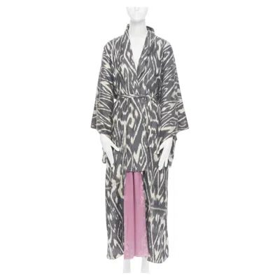 Pre-owned Oscar De La Renta Ss19 Runway Brown Black Leopard Pink Silk Lined Kimono L