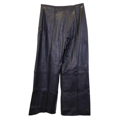 Pre-owned Oscar De La Renta Straight Leg Pants In Black Leather