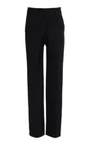Oscar De La Renta Straight Leg Wool Gabardine Pant In Black