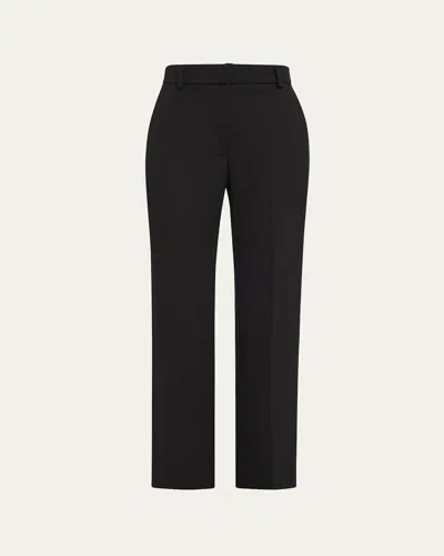 Oscar De La Renta Straight Leg Wool Gabardine Pants In Black
