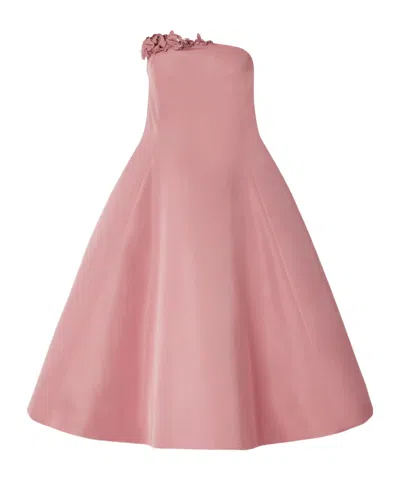 Oscar De La Renta Strapless Embellished Appliquéd Faille Midi Dress In Pink