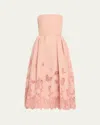 Oscar De La Renta Strapless Bellflower Guipure Inset Faille Cocktail Dress In Blush