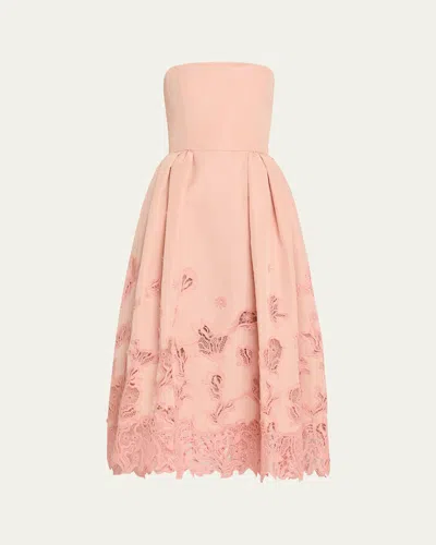 Oscar De La Renta Strapless Bellflower Guipure Inset Faille Cocktail Dress In Blush