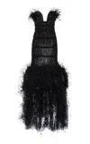 Oscar De La Renta Strapless Bustier Point D'esprit Gown In Black