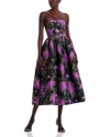 Oscar De La Renta Strapless Floral-print Faille Gown In Purple